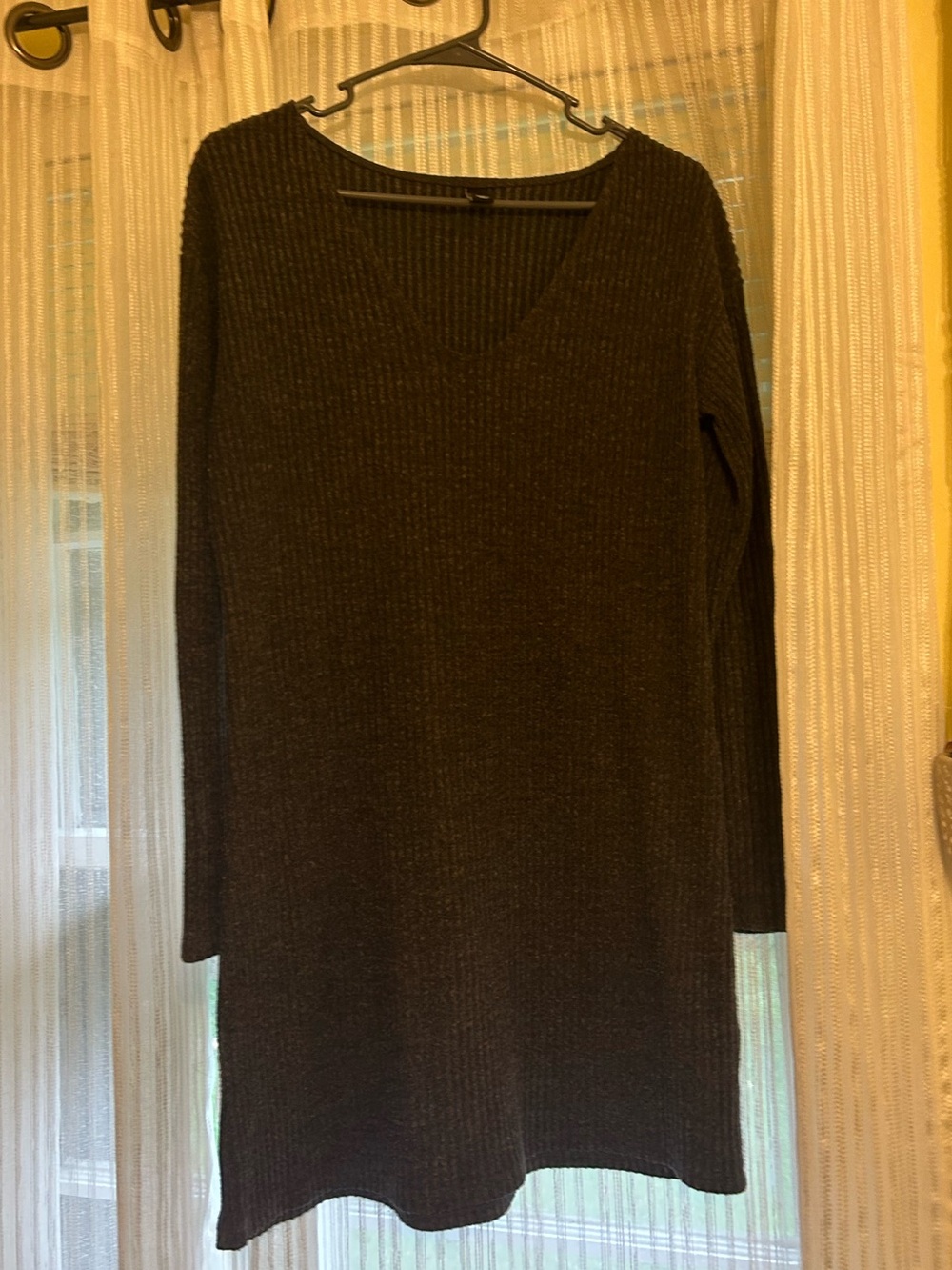 Women’s V-Neck Long Sleeve Knit Dress - Dark Grey